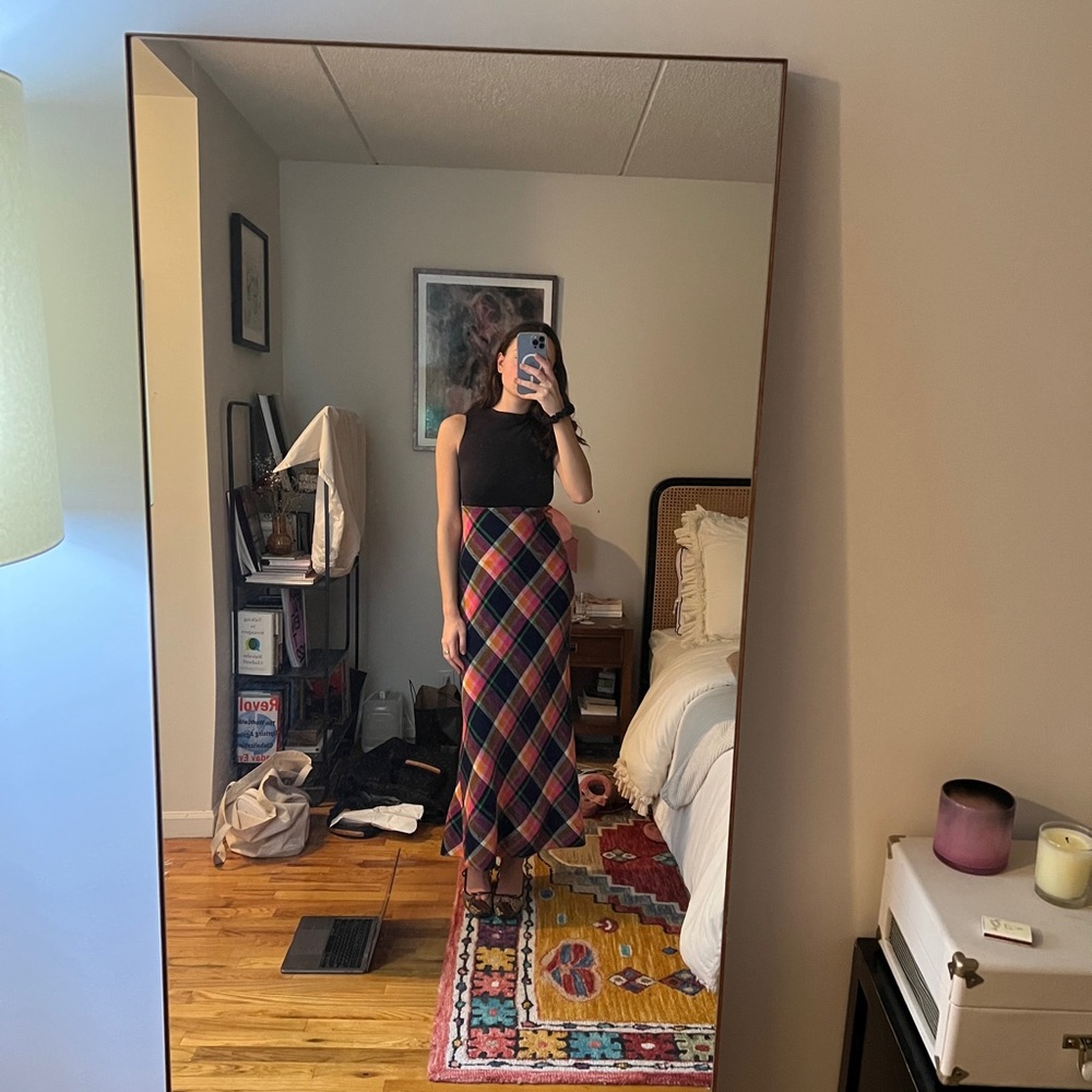 Plaid quilted A line maxi skirt VERY WARM